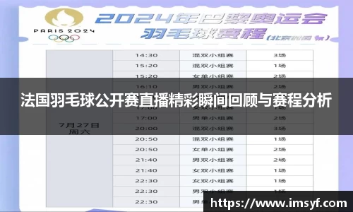 法国羽毛球公开赛直播精彩瞬间回顾与赛程分析